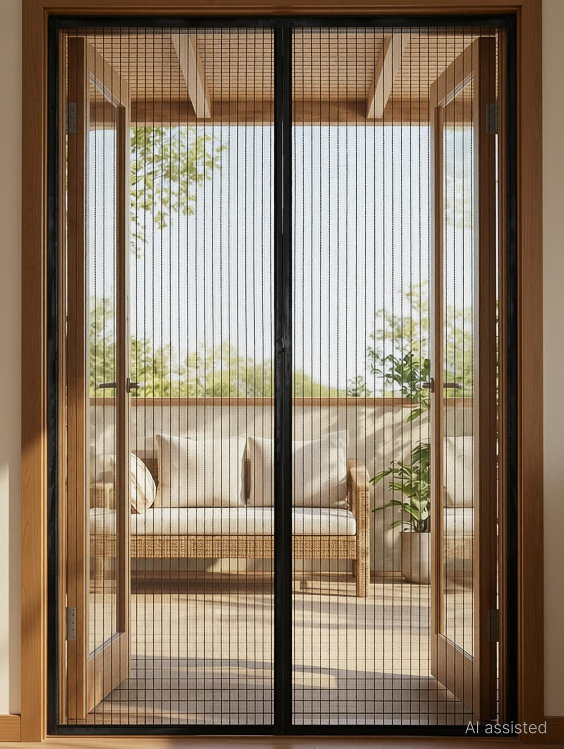Image of LYROVO Mosquito Net for Doors with Magnet (Black) Polyester Washable Adults Mosquito Net