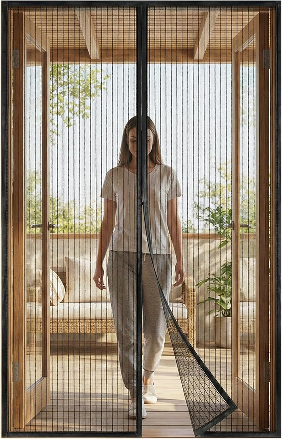 Image of LYROVO Mosquito Net for Doors with Magnet (Black) Polyester Washable Adults Mosquito Net