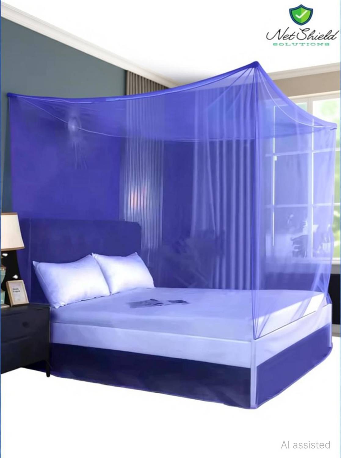 Arohi Mosquito net dual bed size 6*7 colour Mono blue HDPE high HDPE - High Density Poly Ethylene Washable Adults Mosquito Net