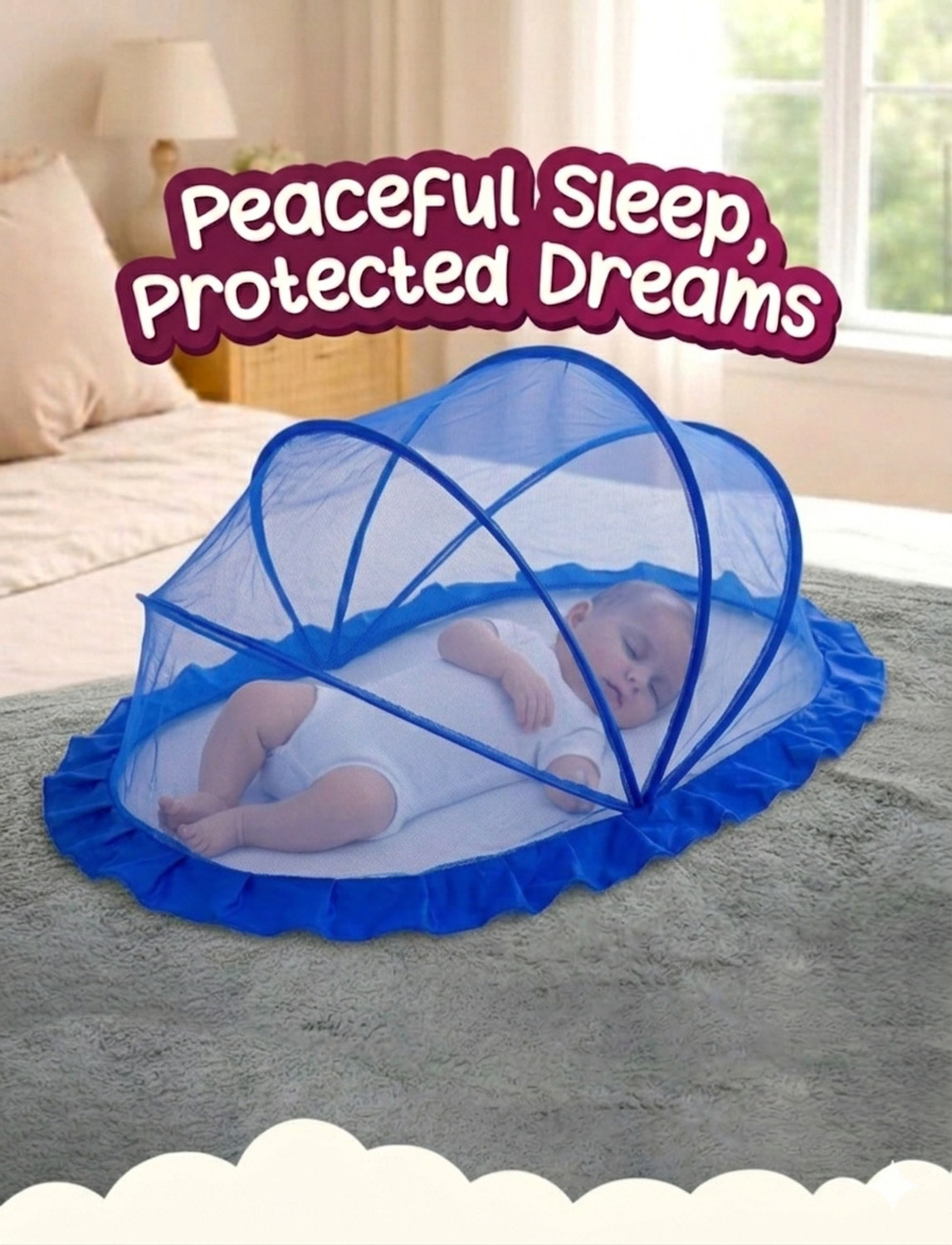 Image of ASTEXTILE Mosquito net baby folding esayl bule color size 0to 24 month HDPE - High Density Poly Ethylene Washable Kids Mosquito Net