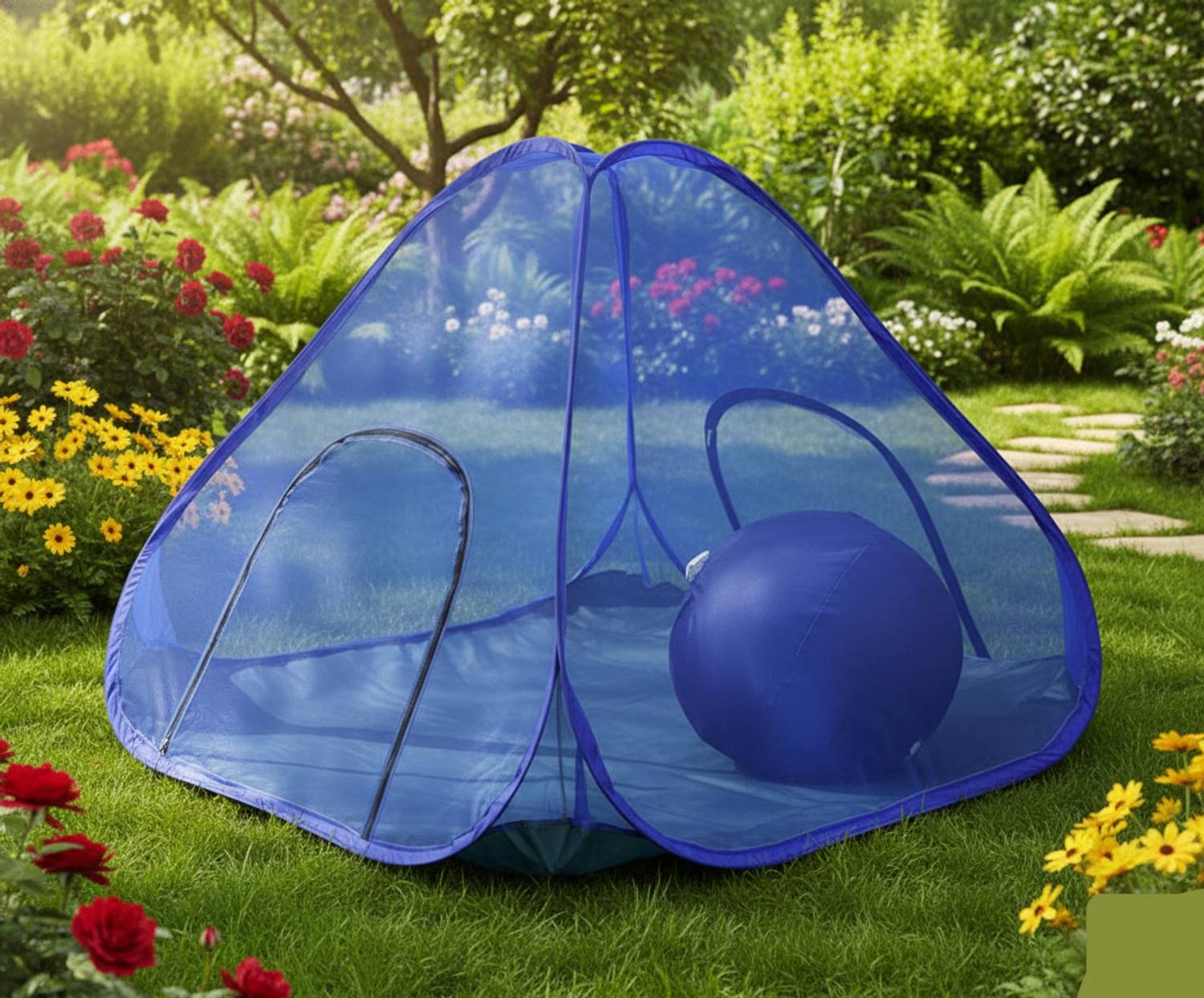 Aim Emporium Foldable Double Bed Mosquito Net with Base Two side zipper Polyester Washable Adults Mosquito Net