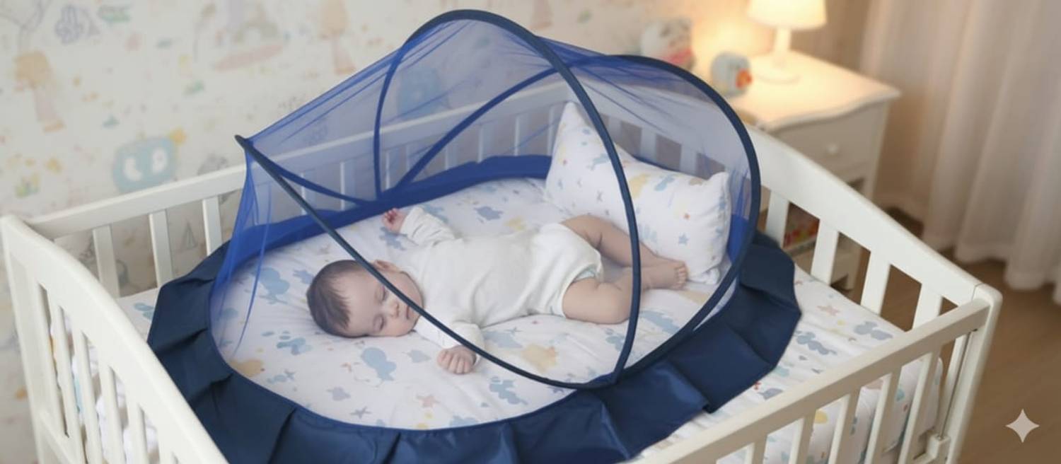 ASTEXTILE Mosquito net baby folding esay color blue Size 0 to 24 month HDPE - High Density Poly Ethylene Washable Kids Mosquito Net
