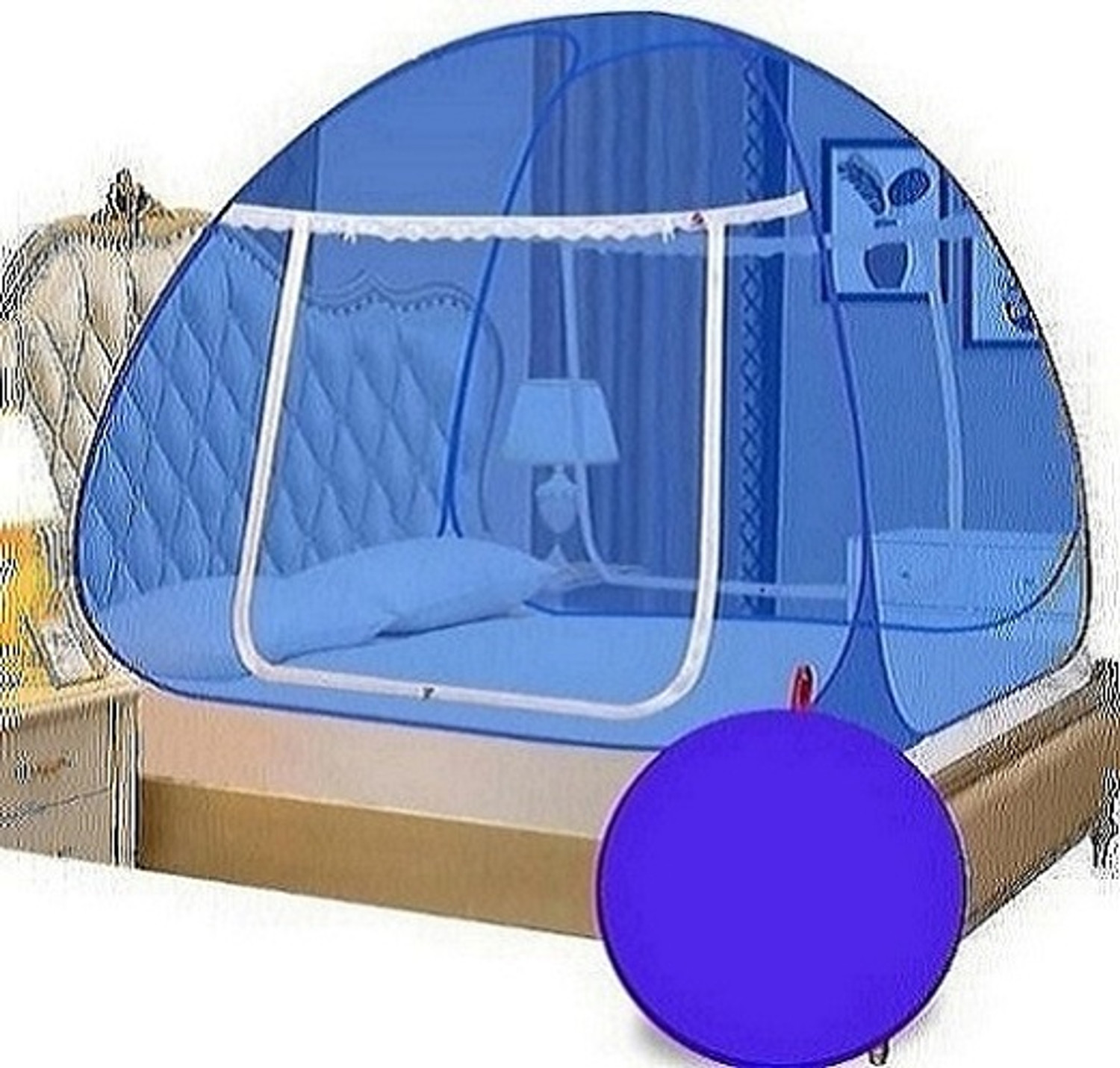 Image of Dvjrdnrs Fashion ROYAL BLUE folding mosquito net double bed Polyester Washable Adults Mosquito Net