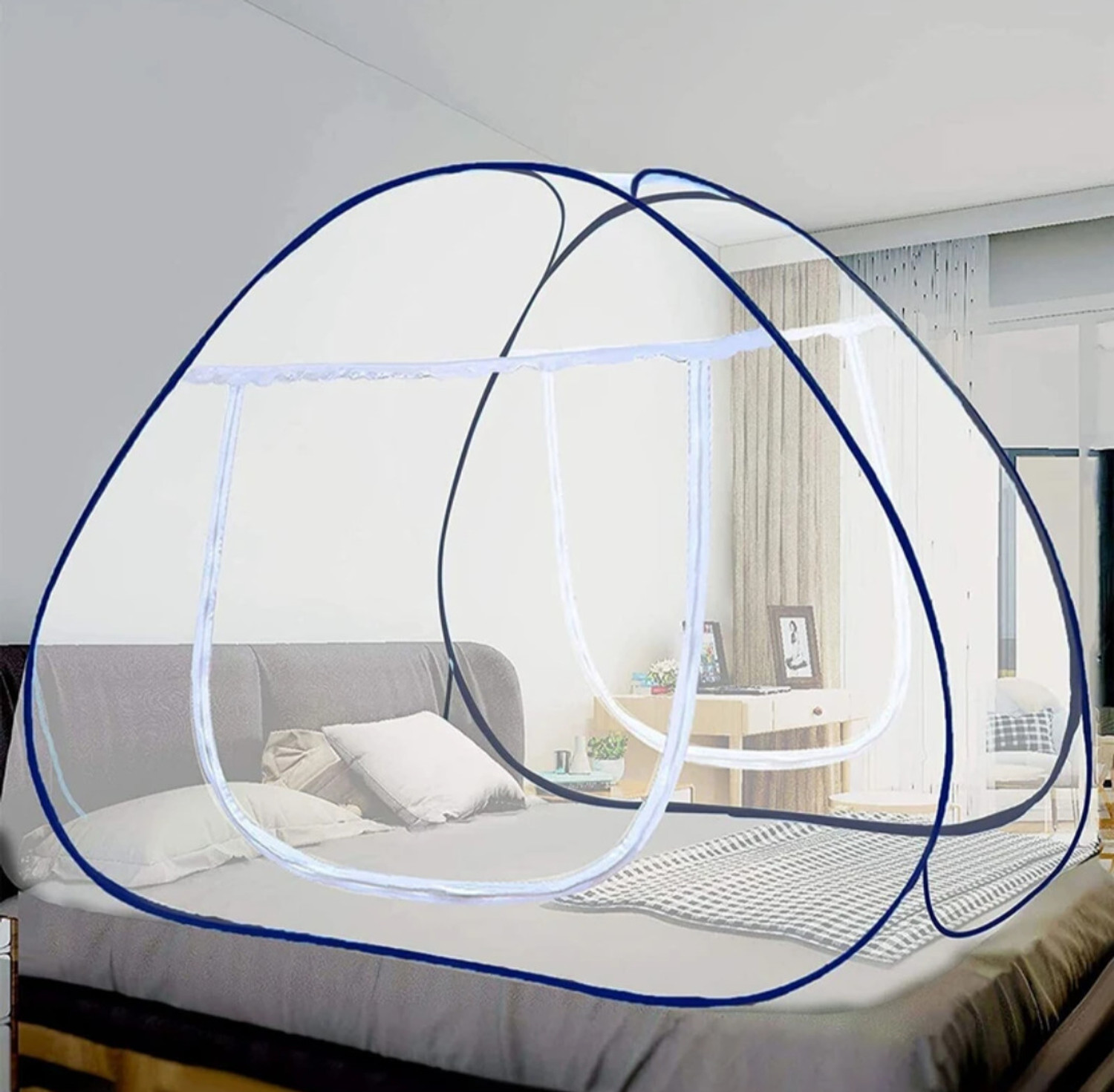 Image of Dvjrdnrs Fashion KiRADAY Adult Mosquito Net for 3 people king size bed white Polyester Washable Adults Mosquito Net