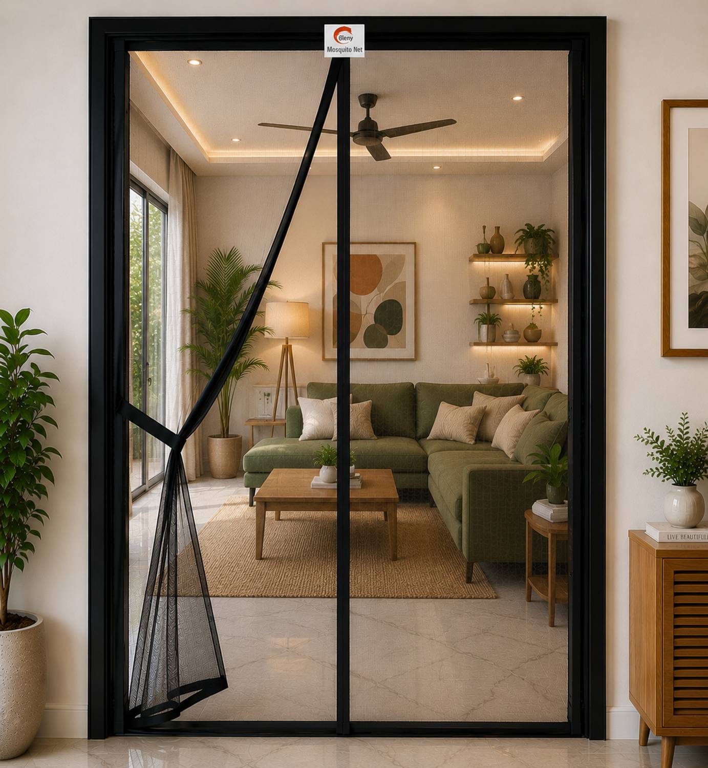 BLEMY Auto-Closing Magnetic Doors Nets Black --210*100cms Polyester Washable Adults Mosquito Net
