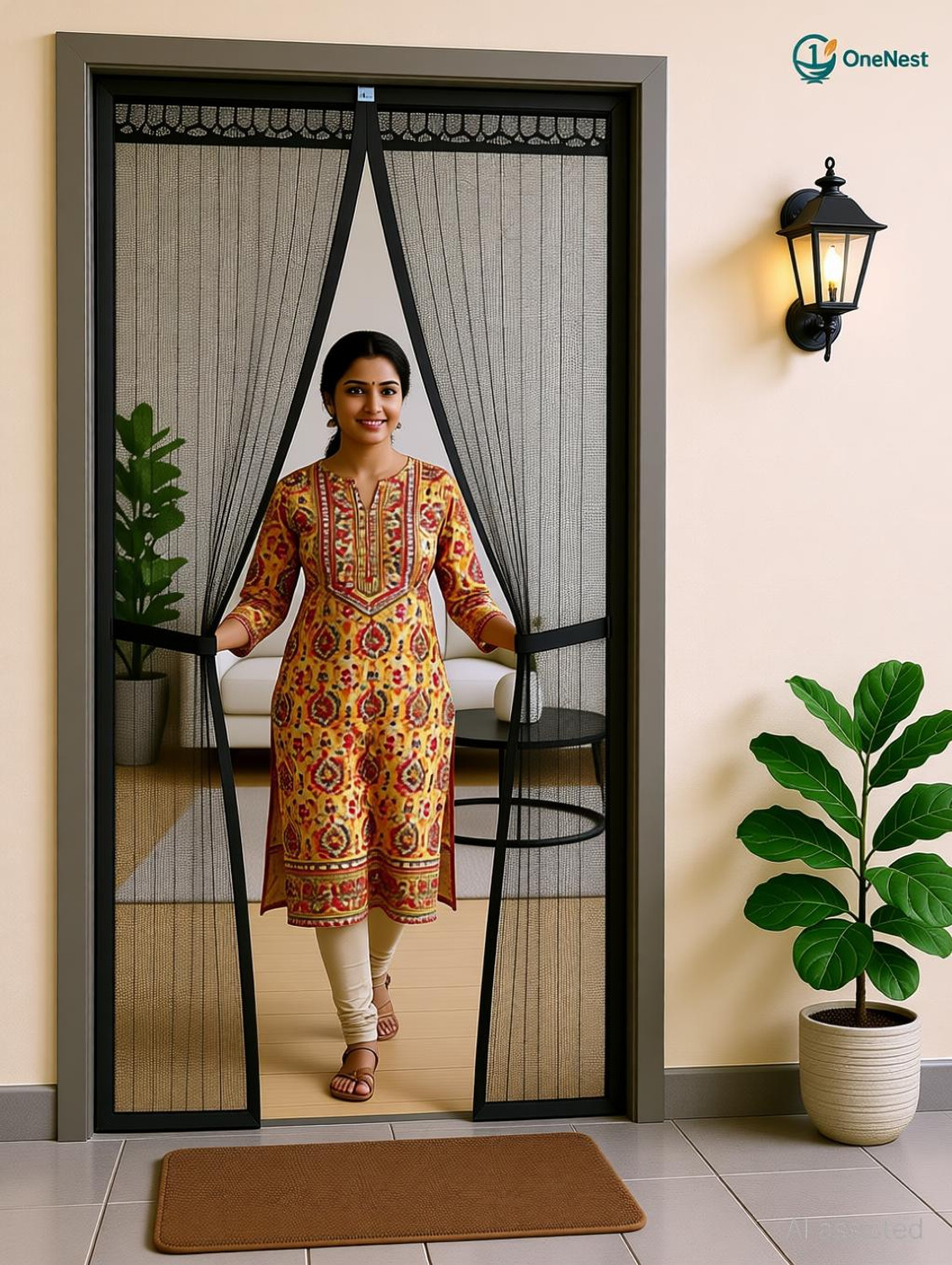 Image of OneNest (210*90 cm) Auto Close door curtain with magnet Polyester Washable Adults Mosquito Net