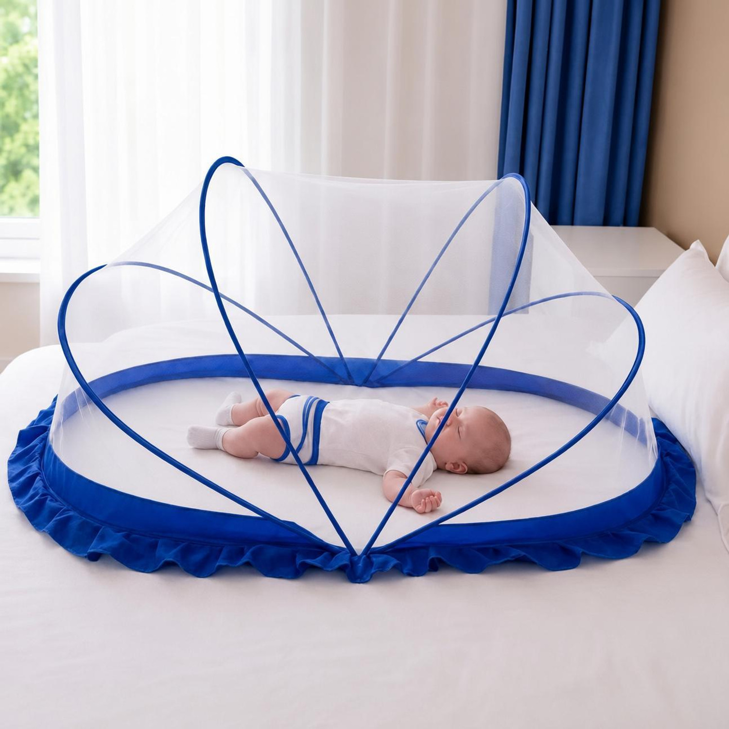 Image of ERSAD ENTERPRISE Baby Sleeping Mosquito Net Polyester Washable Kids Mosquito Net (Blue, Tent)