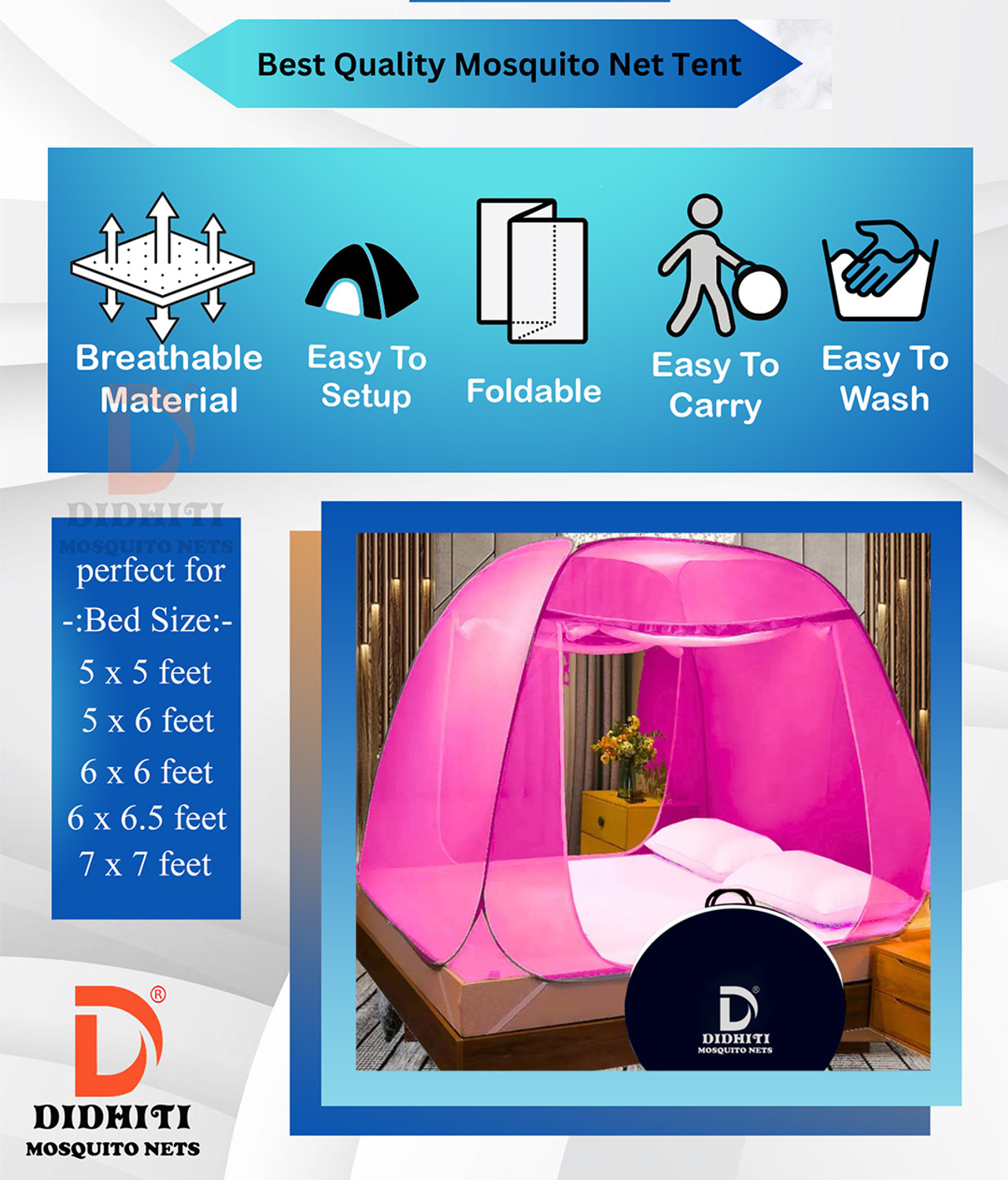 Image of didhiti machhardani new design machardani double bed wala mosquito net 7x7 feet double Polyester Washable Adults Mosquito Net