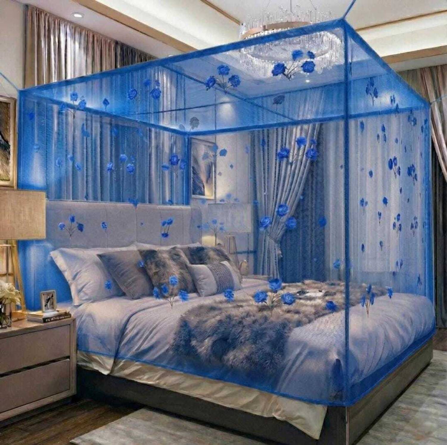 Arohi Mosquito net double bed Soft Mosquito Net Blue HDPE - High Density Poly Ethylene Washable Adults Mosquito Net