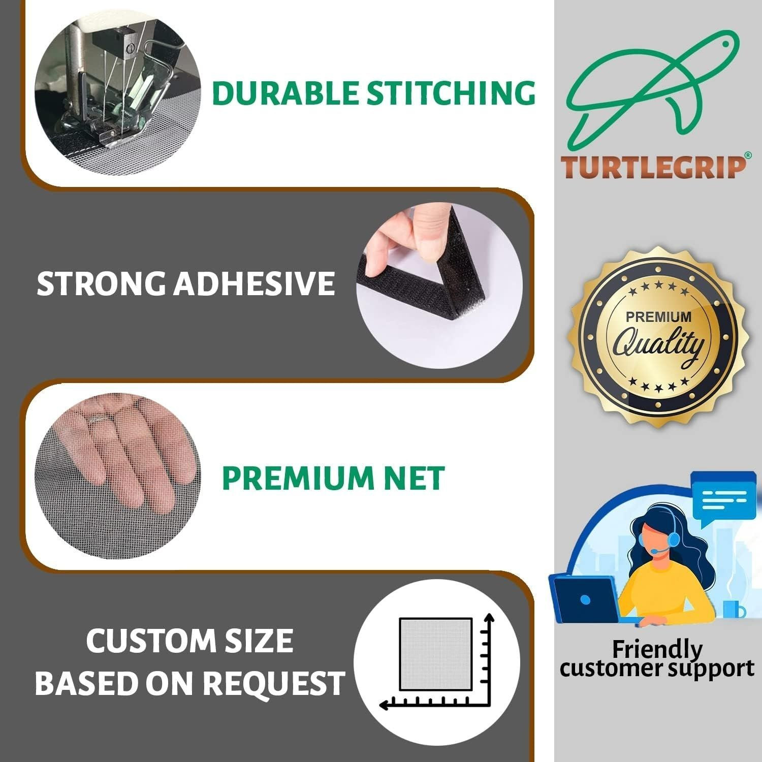 Image of TurtleGrip 120 GSM Zipper Windows Fibre Washable Adults Mosquito Net