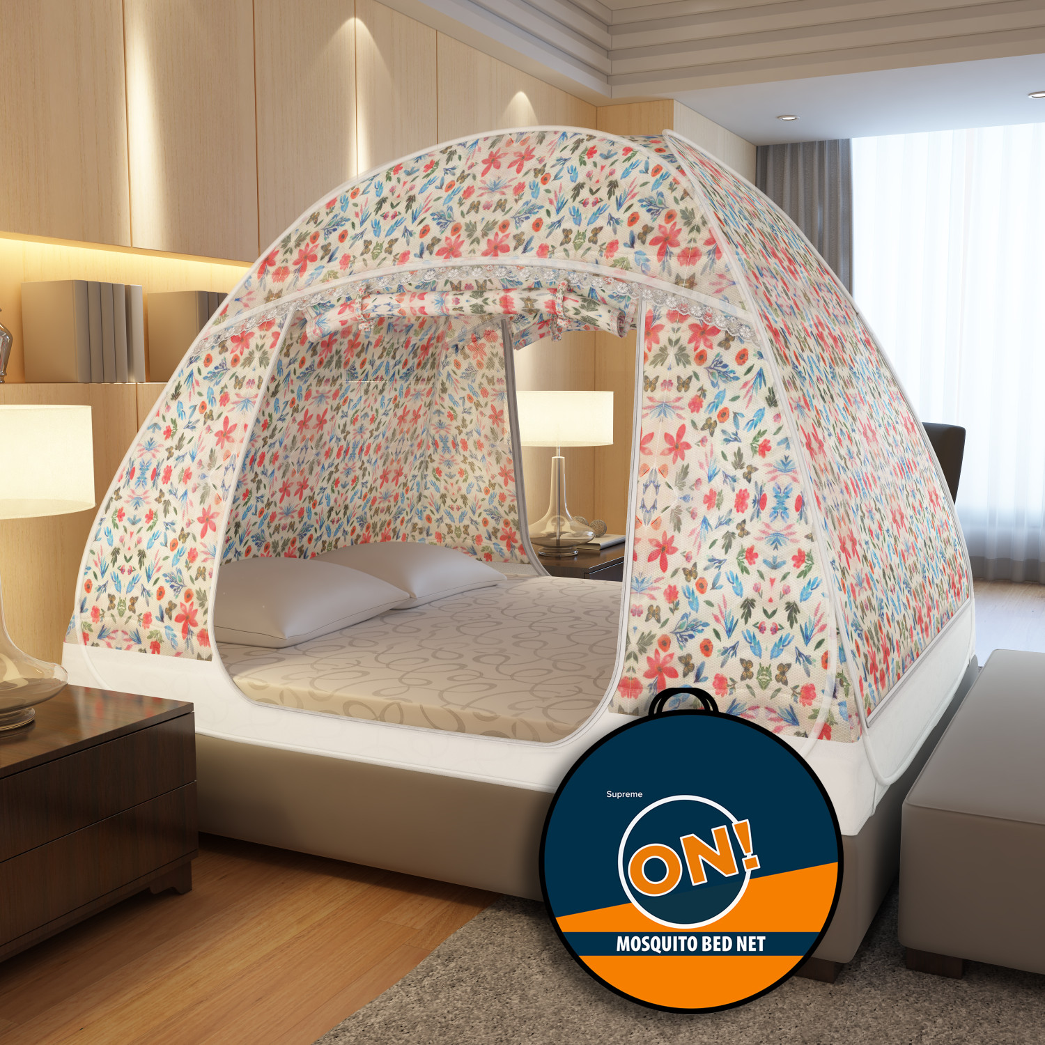 Image of Supreme On Silky Soft Double Bed Machardani,(6.5 Feet x 6.5 Feet) Polyester Washable Adults Mosquito Net