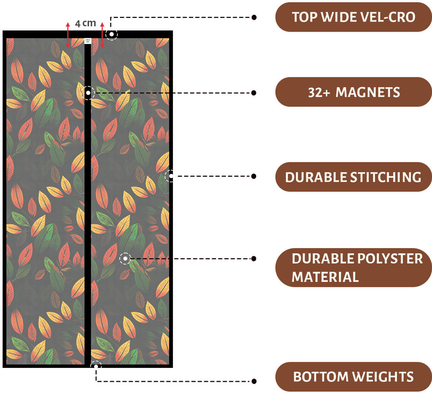 Image of TurtleGrip Auto-closing Magnetic Full Frame New Autumn Leaf Design Door Polyester Washable Adults Mosquito Net