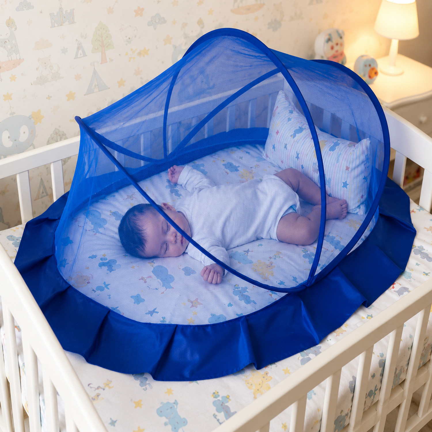 Image of DAKTIS Baby Folding Mosquito net Blue Color -- 0 to 24 month HDPE - High Density Poly Ethylene Washable Kids Mosquito Net