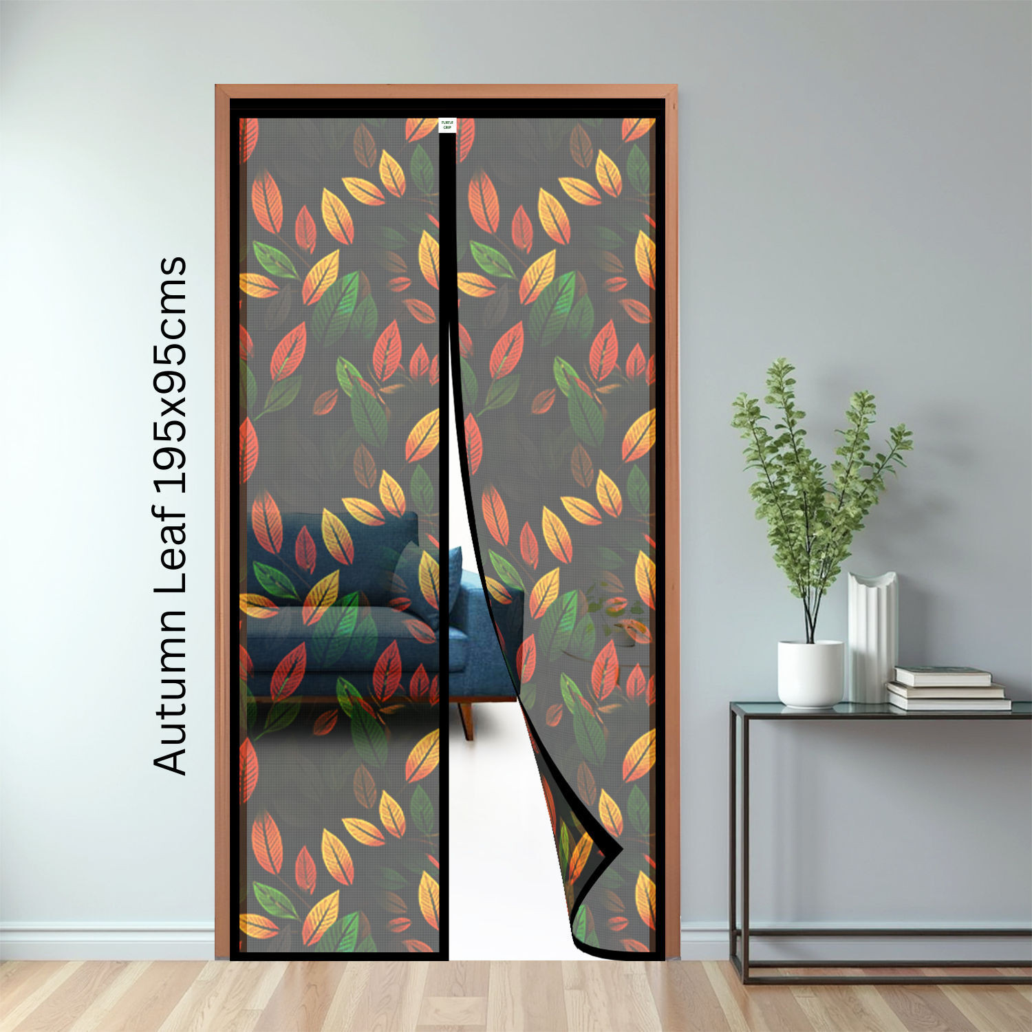 Image of TurtleGrip Auto-closing Magnetic Full Frame New Autumn Leaf Design Door Polyester Washable Adults Mosquito Net