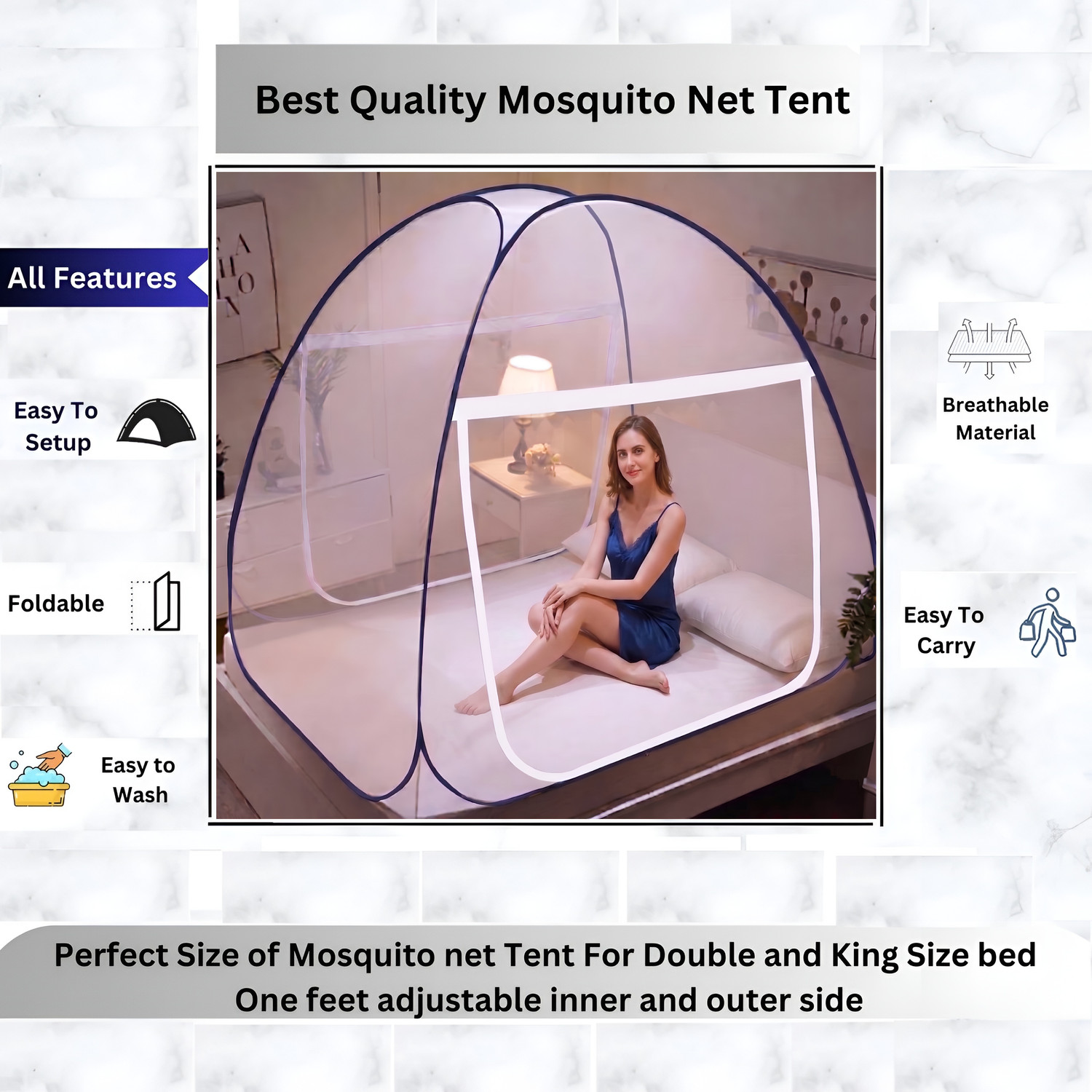 Image of TLK-HWB Signature Series Pop-Up Guard with 360 Degree Panoramic High Visibility Mesh Polyester Washable Adults Mosquito Net (Dark Blue, Tent)