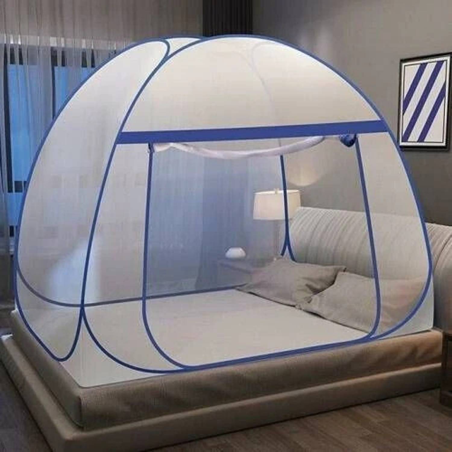 BELSODINE Foldable with Flexible fit for Double & King size Bed Polyester Washable Adults Mosquito Net