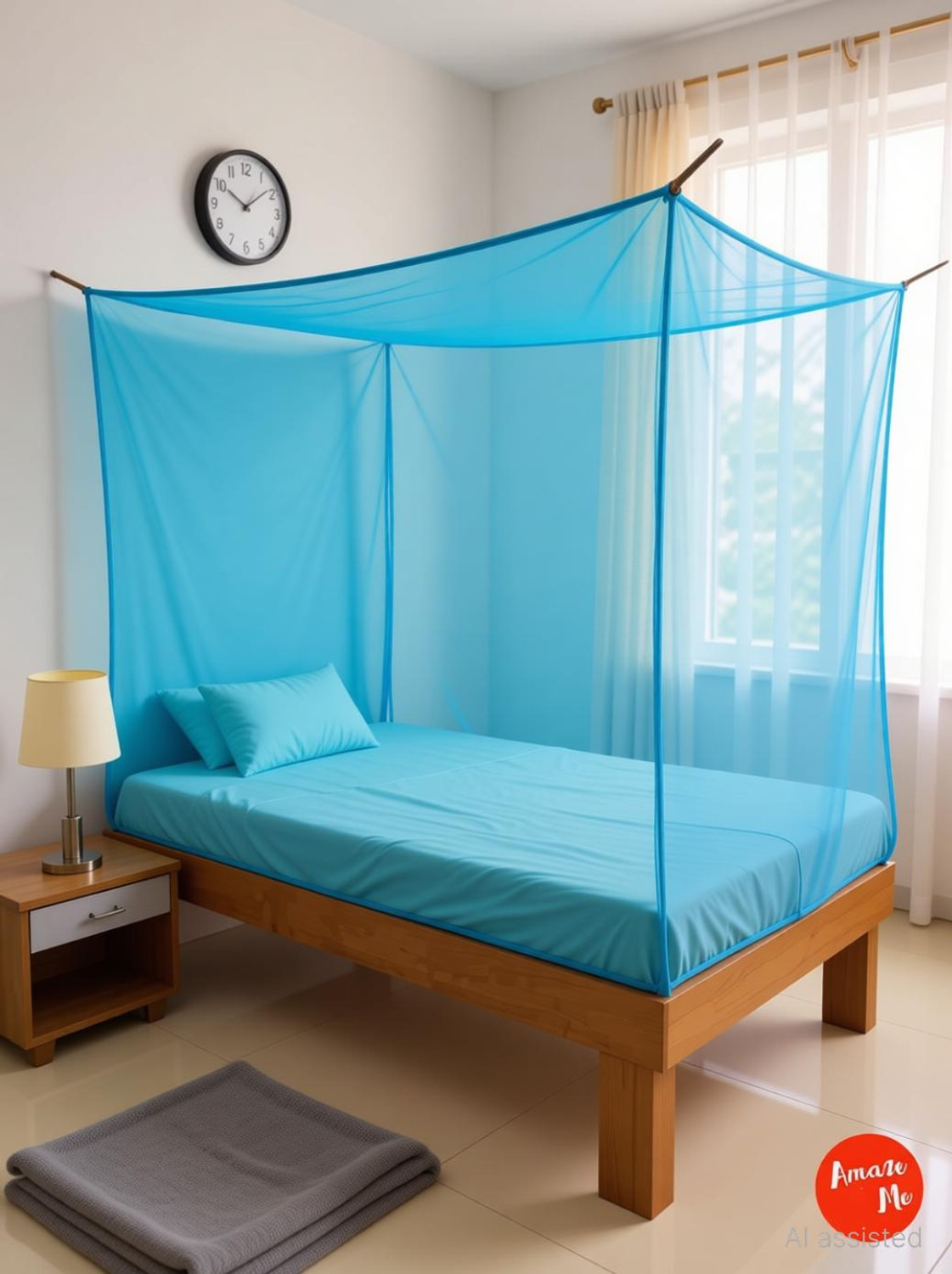 Image of RAKHADU COLLECTION Single square bed box size of 3*6 ft mosquito net good quality Polyester Washable Adults Mosquito Net (Blue, Tent)