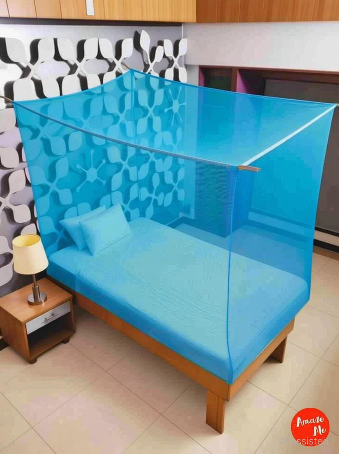 Image of RAKHADU COLLECTION Single square bed box size of 3*6 ft mosquito net good quality Polyester Washable Adults Mosquito Net (Blue, Tent)