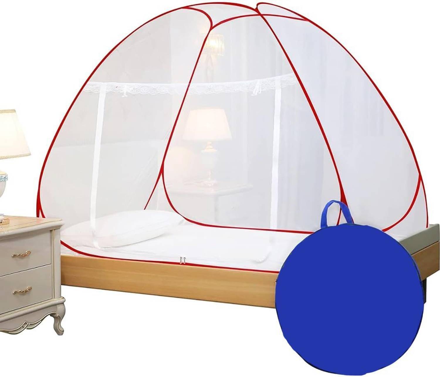Alciono Foldable Machardani for Single Bed (Size: LBH-6.6 X 3.9 X 4.3 Ft) Polyester Washable Adults Mosquito Net