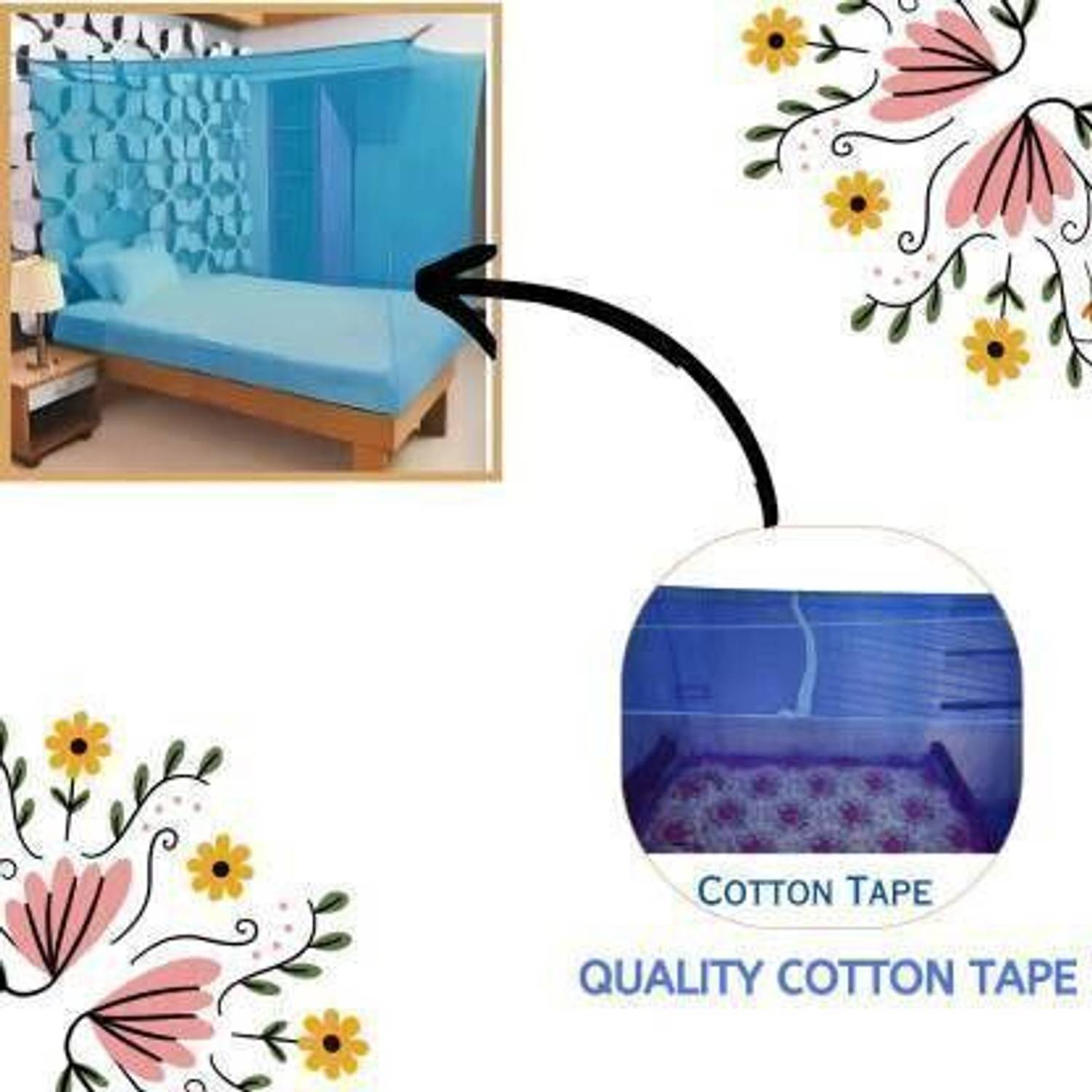 Pappu Single Bed Blue Mosquito Net - Image 5