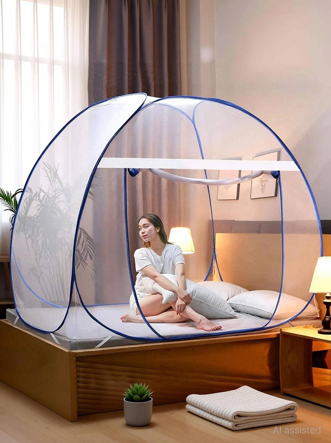 Aetrius Mosquito Net, Polyester Foldable King Size Bed,Double Bed,Queen Size Bed with Free Saviours(Suitable for 6ft x 6ft to 6.9ft x 6.9ft) - White Polyester Washable Adults Mosquito Net
