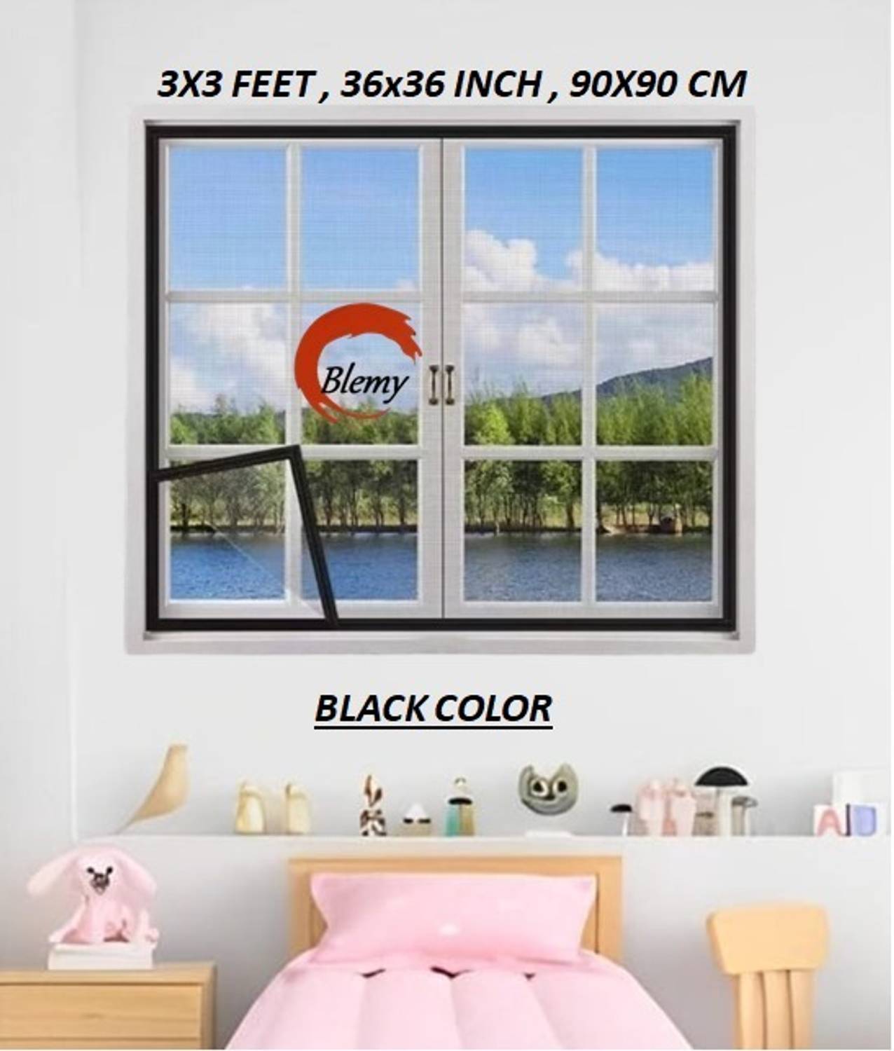 BLEMY 3X3 BLACK -MS01 HDPE - High Density Poly Ethylene Washable Adults Mosquito Net