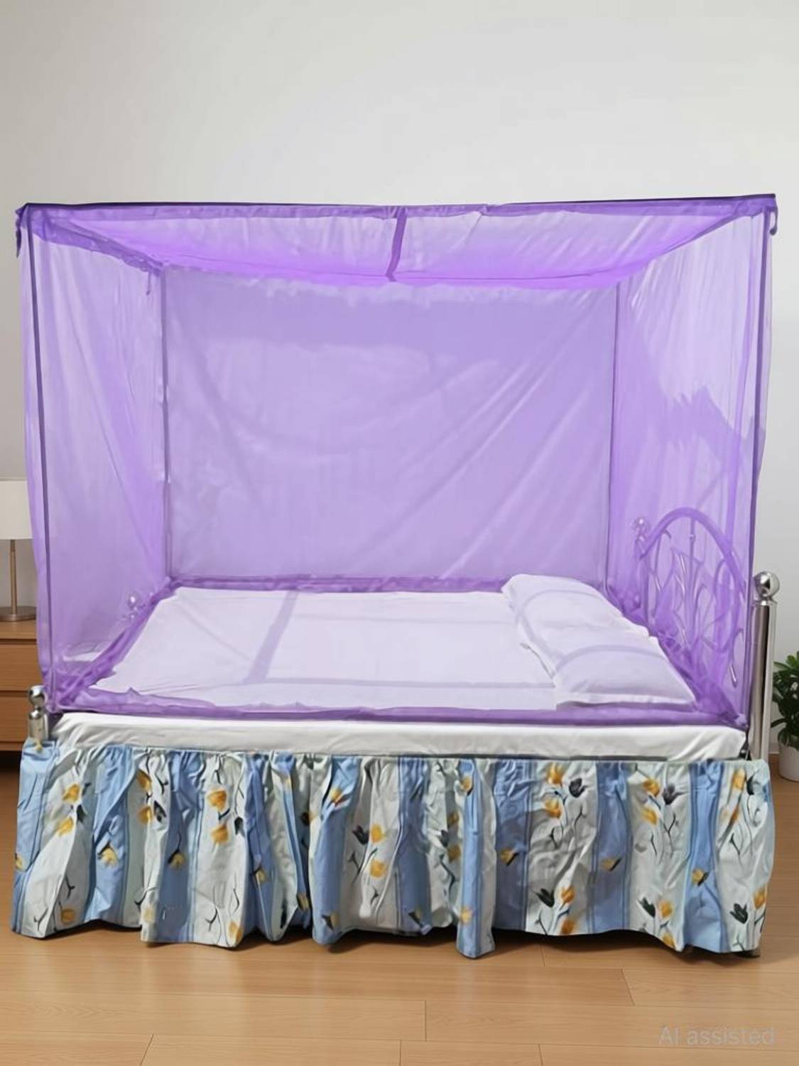 NETRO Polyester Purple Mosquito Net for Double Bed, 7x7 Insect Protection Net HDPE - High Density Poly Ethylene Washable Adults Mosquito Net