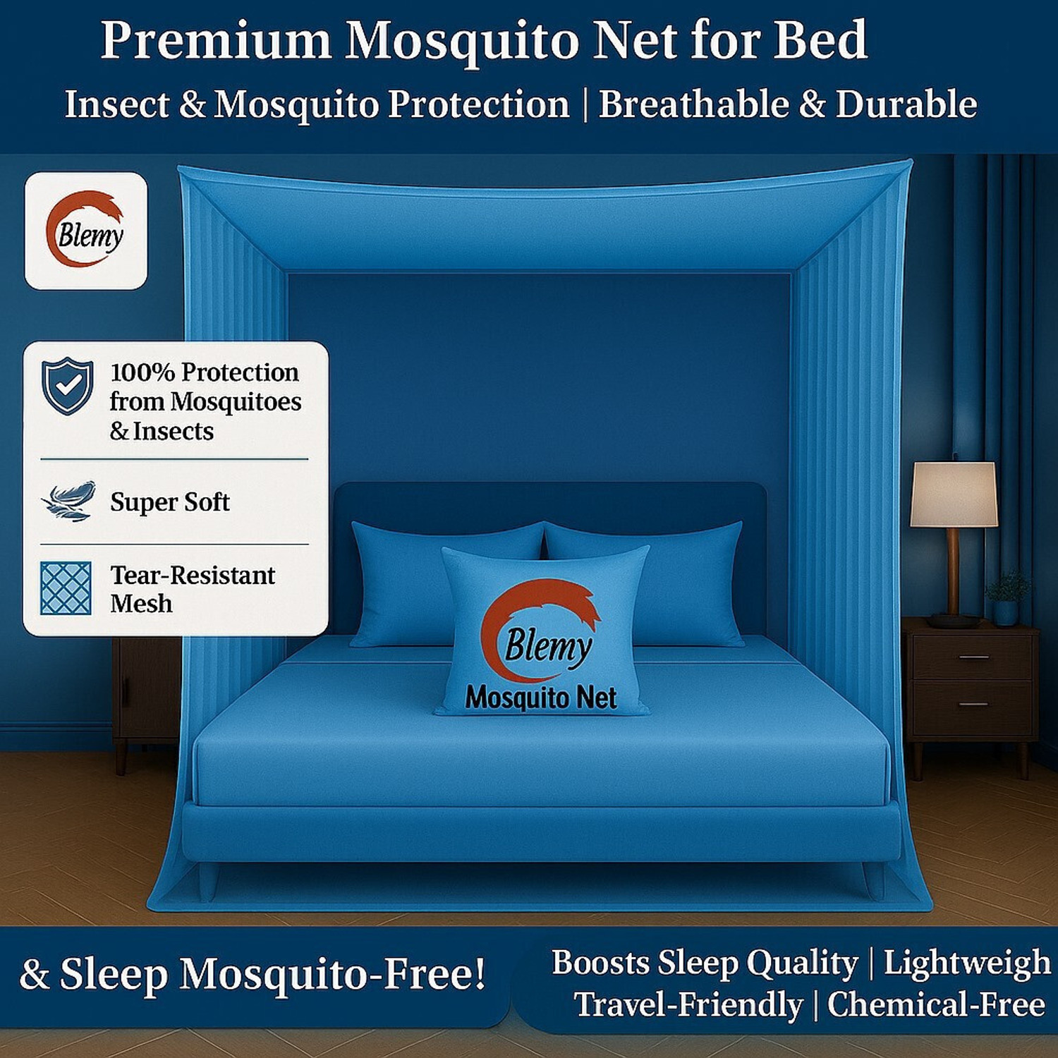 Image of BLEMY Single Bed Machardani, 4Feet x 6Feet Size Premium Hanging HDPE - High Density Poly Ethylene Washable Adults Mosquito Net