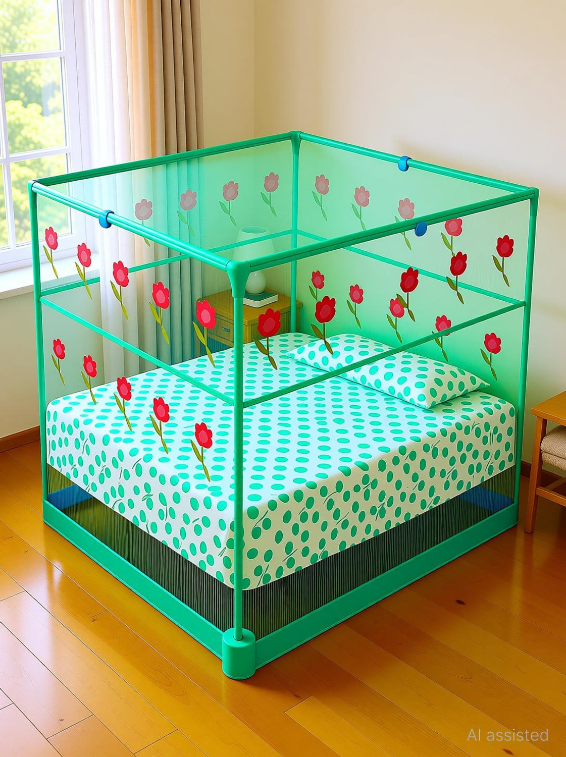 Image of RN ENTERPRISE Queen Size Bed Mint Green (6 x 7 Feet) Cotton Washable Adults Mosquito Net