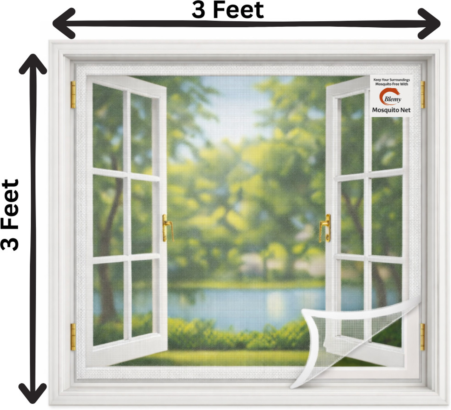 Image of BLEMY Windows Mosquito Net (3x3 Feet) With Velcro Tape HDPE - High Density Poly Ethylene Washable Adults Mosquito Net