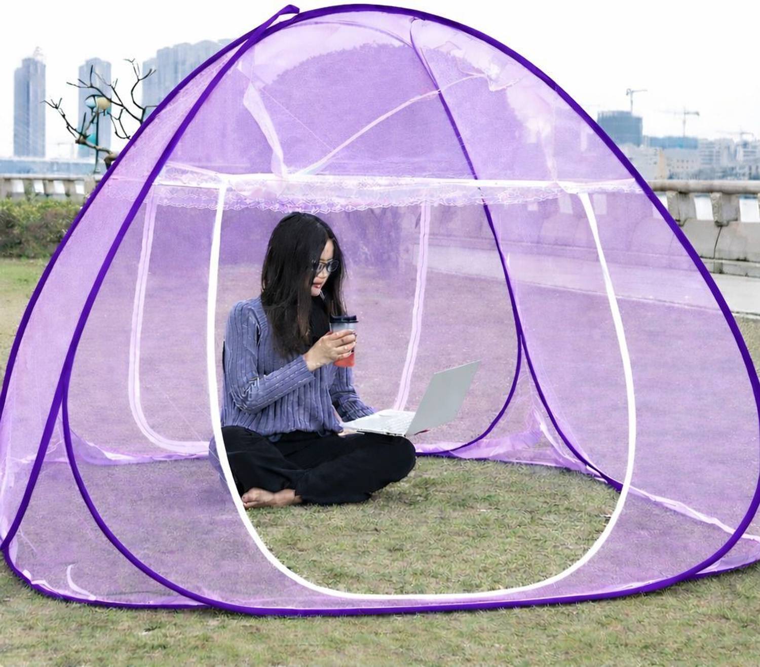 Amprar Foldable Machhardani-King Size 200CM(6ft 6in) x 200CM(6ft 6in) x 145CM(4ft 8in) Polyester Adults Mosquito Net