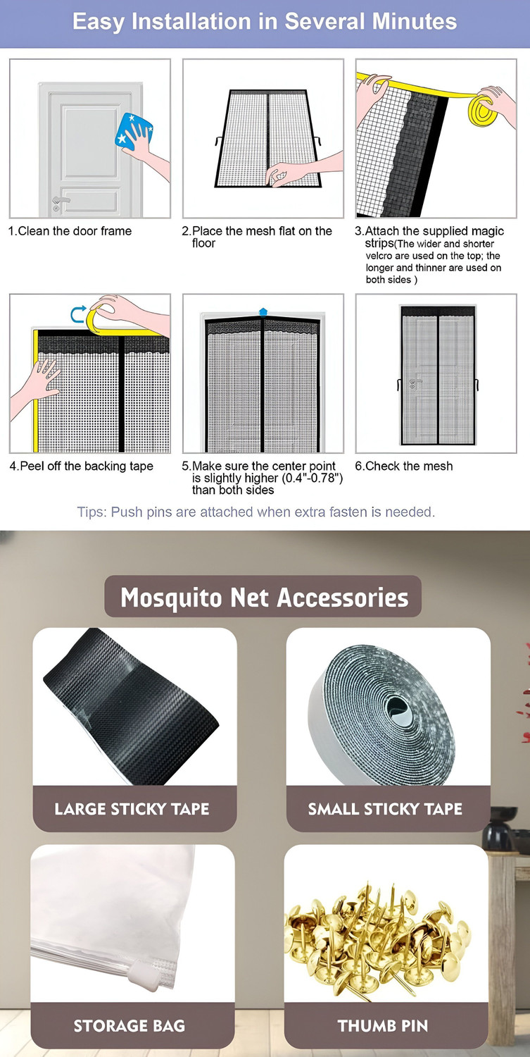 Image of LeoMates Sliding mosquito net for door:: mosquito magnetic screen door net curtain Polyester Washable Adults Mosquito Net