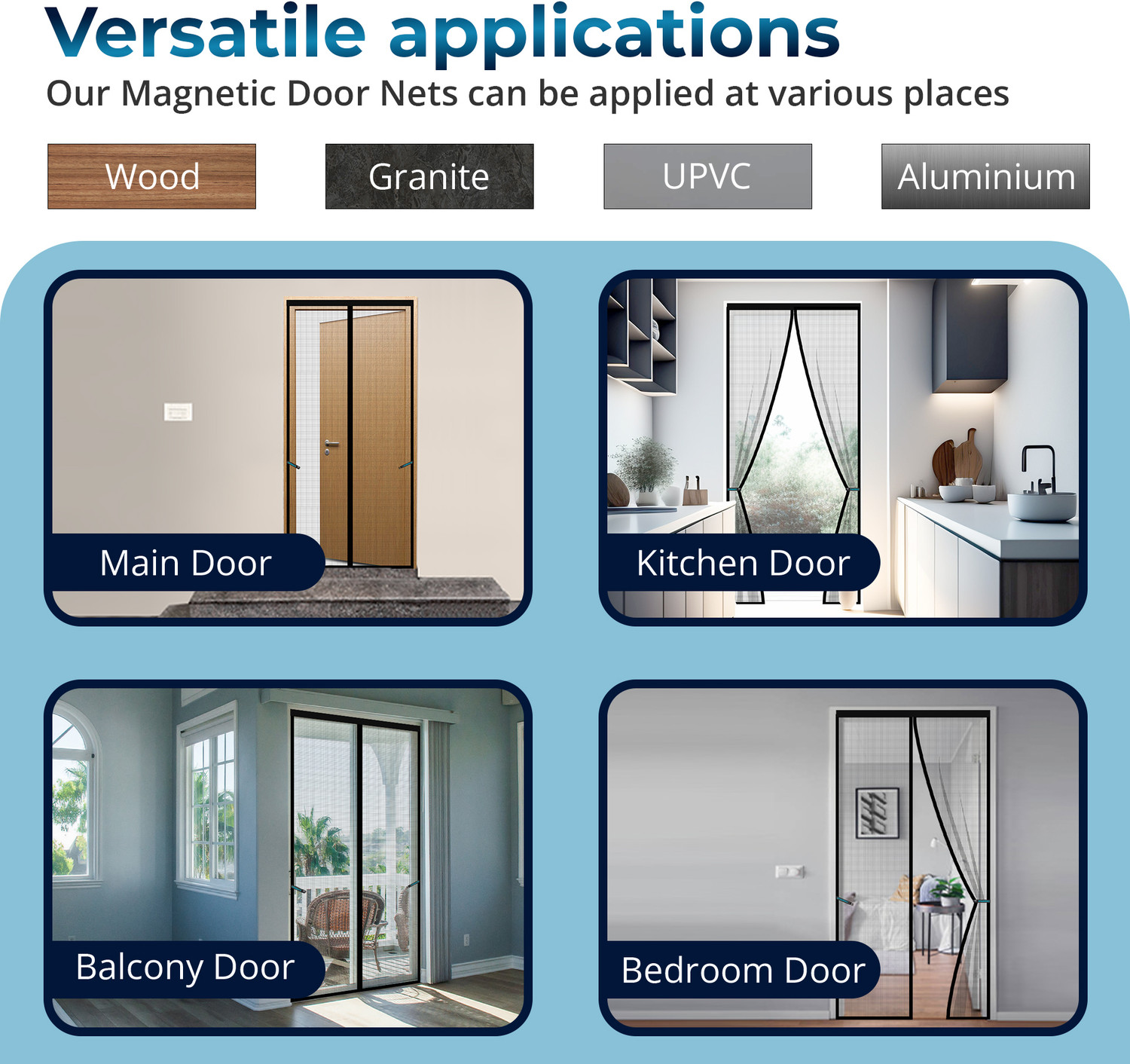 Image of Lifekrafts 120 GSM Fiberglass Magnetic Door Fibre Washable Adults Mosquito Net