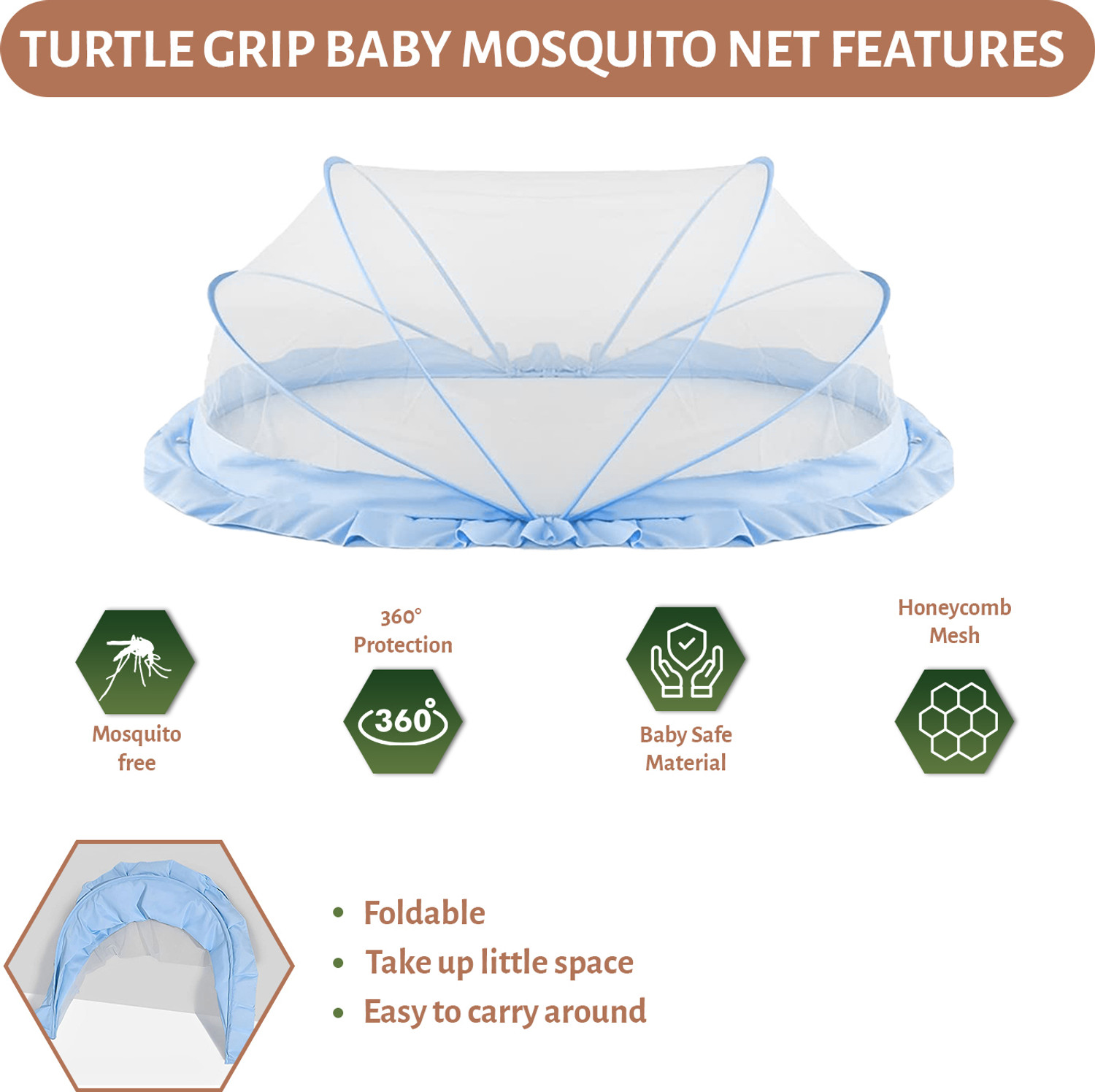 Image of TurtleGrip Washable Portable Baby Mosquito Net | Anti-Bug Crib Net Foldable Baby Crib Net Fibre Washable Infants Mosquito Net
