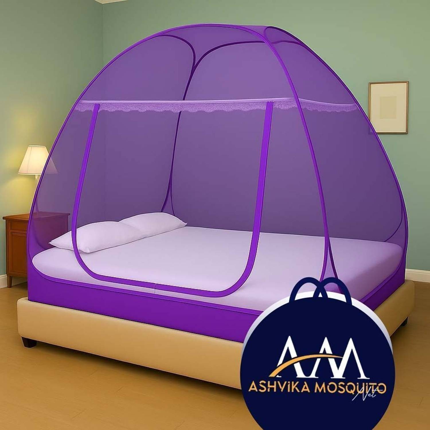 Ashvika mosquitoNet Double Bed , King Size , Big Large Super - 6x6, 7x7, 8x8, 6x6.5 ft Cotton Washable Adults Mosquito Net
