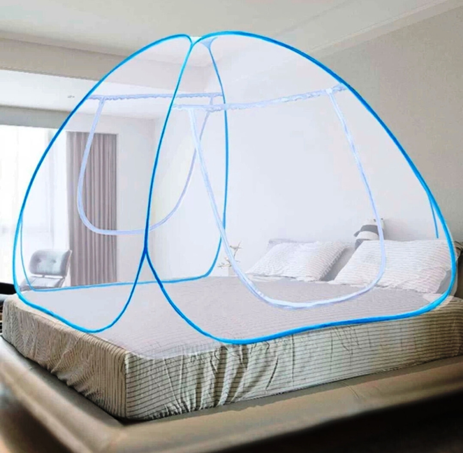 Image of BELSODINE Foldable with Flexible fit for Double & King size Bed Polyester Washable Adults Mosquito Net