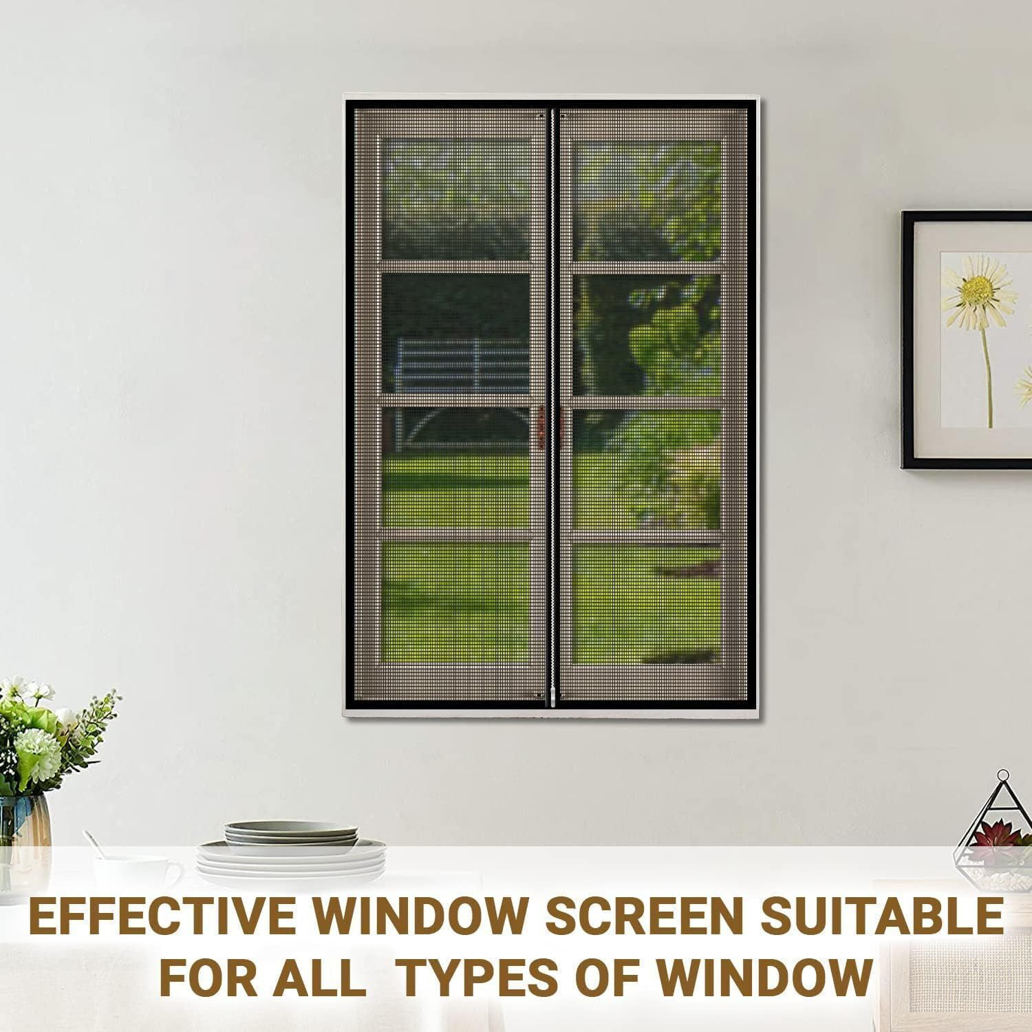 Image of TurtleGrip 120 GSM Zipper Windows Fibre Washable Adults Mosquito Net (black120*120cms, Frame Hung)