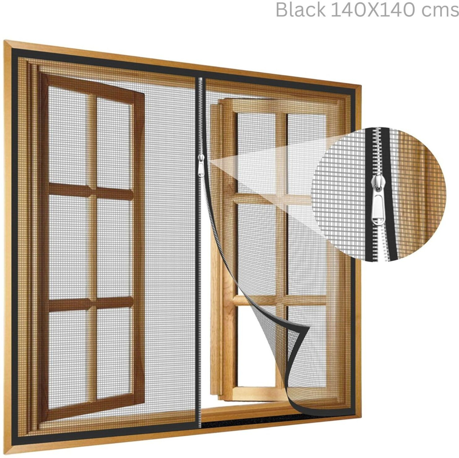 Image of TurtleGrip 120 GSM Zipper Windows Fibre Washable Adults Mosquito Net (black140X140cms, Frame Hung)
