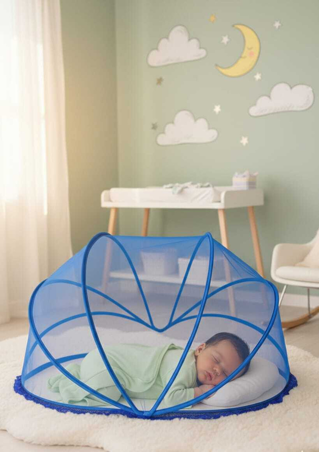 Image of SB CARE Mosquito net baby folding esay color blue size. 0 to24 month HDPE - High Density Poly Ethylene Washable Kids Mosquito Net