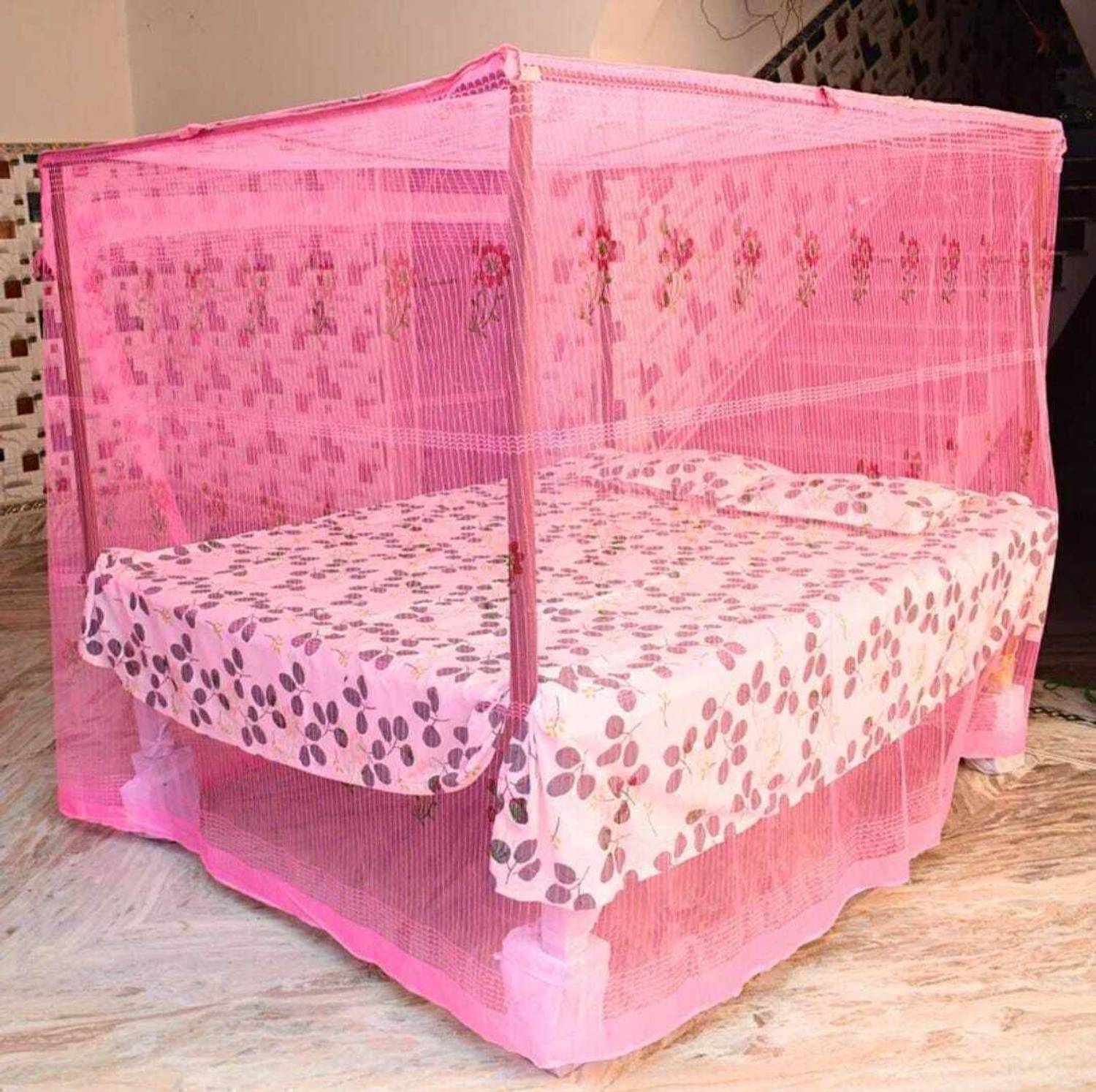 AasthaNet Air Flowable King Size Bed(7x8)ft Pink HDPE - High Density Poly Ethylene Washable Adults Mosquito Net