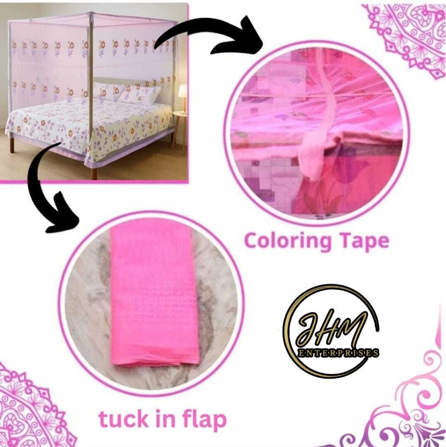 Image of Privine double bed PINK 6*7ft bed box Polyester Washable Adults Mosquito Net