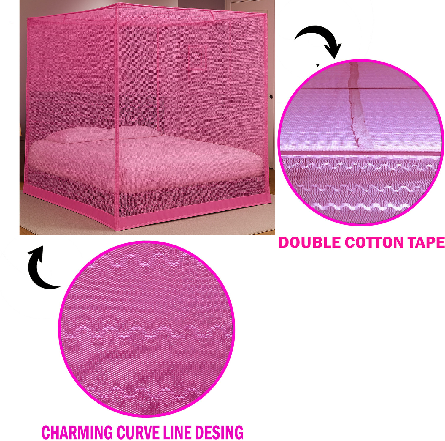 Image of Oriley Mosquito Net Bed Double Bed Machardani Net (Size 7x7-ft) Nylon Washable Adults Mosquito Net