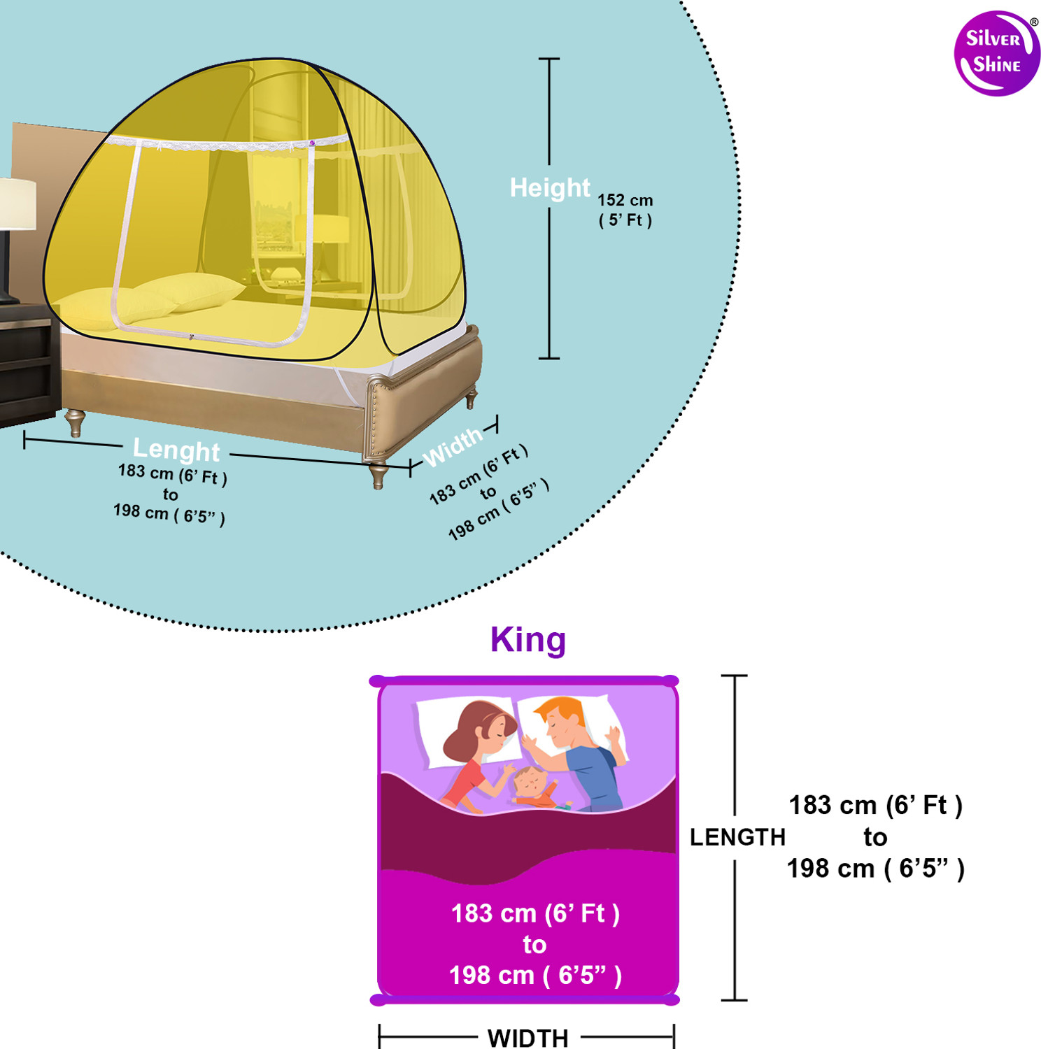 Image of SILVER SHINE Polyester Adults Washable Foldable for Double Bed Mosquito Net Polyester Washable Adults Mosquito Net