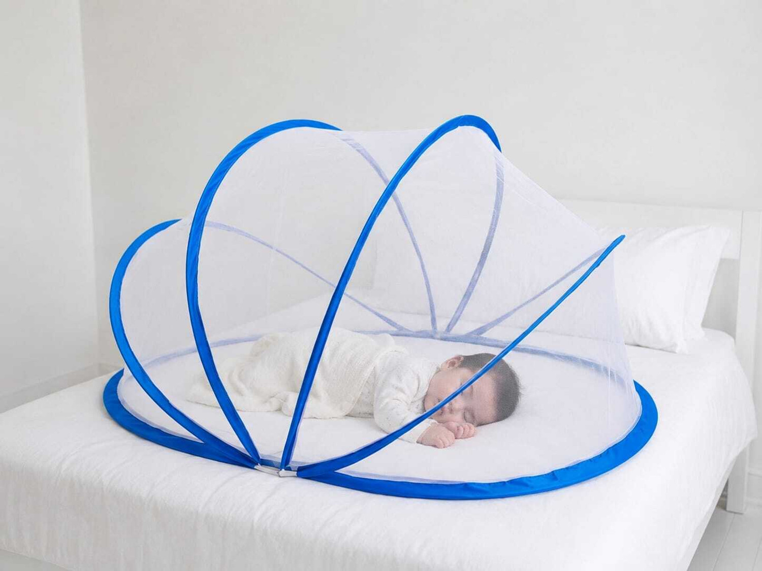 Image of Vigour White blue baby crib Nylon Washable Adults Mosquito Net