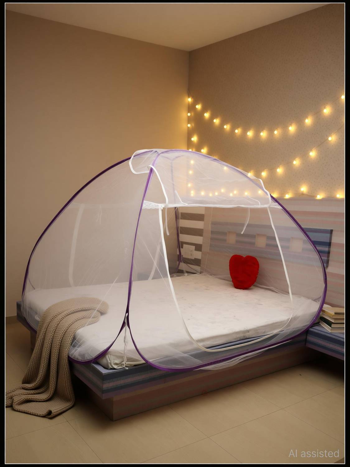 Aetrius Purple Mosquito Net Double Bed Nets for King Size Foldable Adult Mosquitoes/Machhardani Protection Net - Blue Polyester Washable Adults Mosquito Net