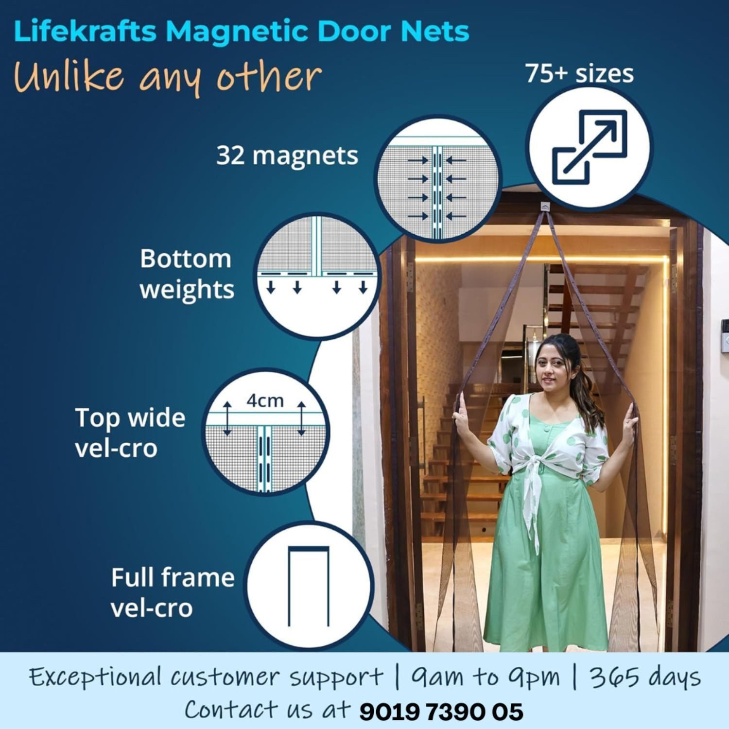 Image of Lifekrafts Auto-Closing Magnetic Door Polyester Washable Adults Mosquito Net