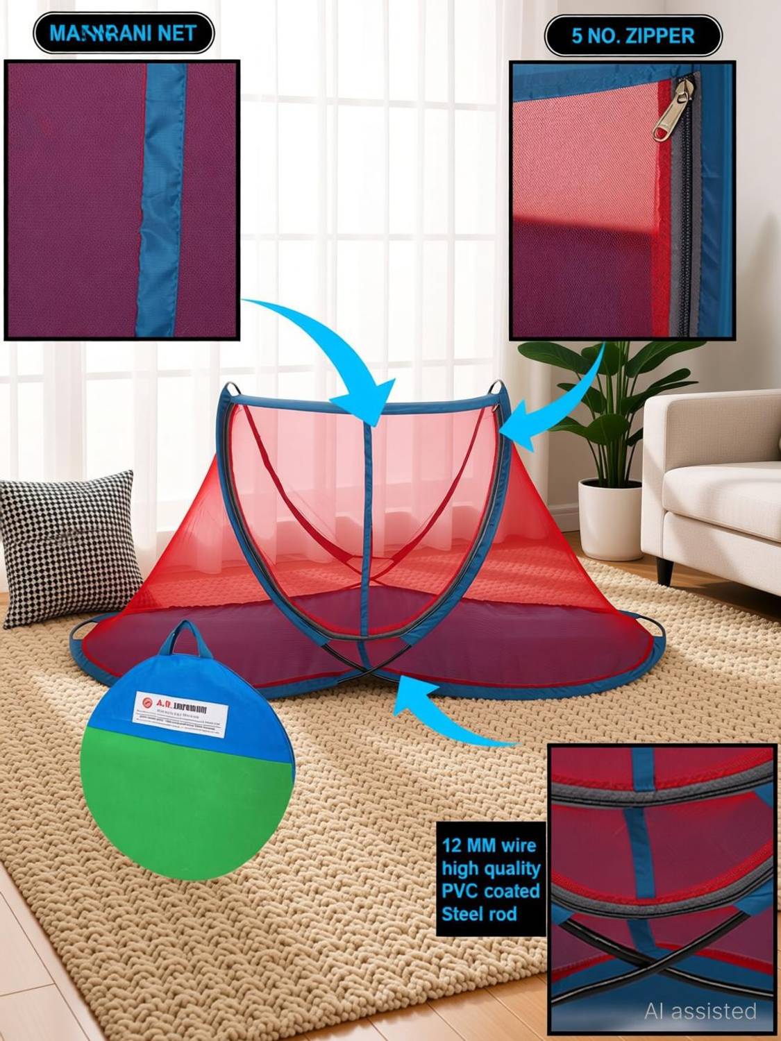 A.R. Emporium DARK RED Polyester Washable Adults Mosquito Net