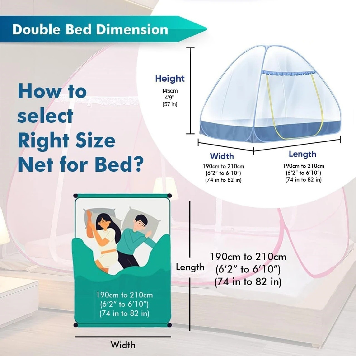 Image of VS Enterprises Machhardani -Double bed Size (6.5ft) X 200 (6.5ft) X 145 Foldable HDPE - High Density Poly Ethylene Washable Adults Mosquito Net