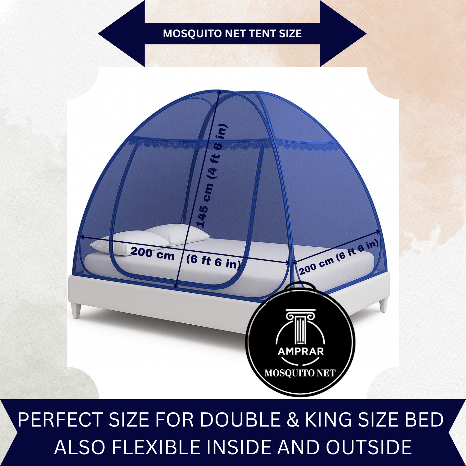 Image of Amprar Large Auto Stand Stainless Steel Mosquito Net for Double Bed Nylon Adults Mosquito Net