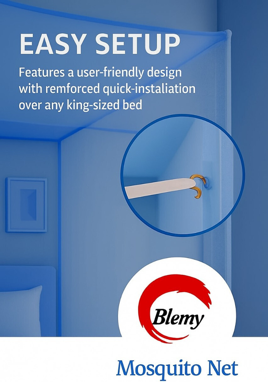 Image of BLEMY Single Bed Machardani, 4Feet x 6Feet Size Premium Hanging HDPE - High Density Poly Ethylene Washable Adults Mosquito Net